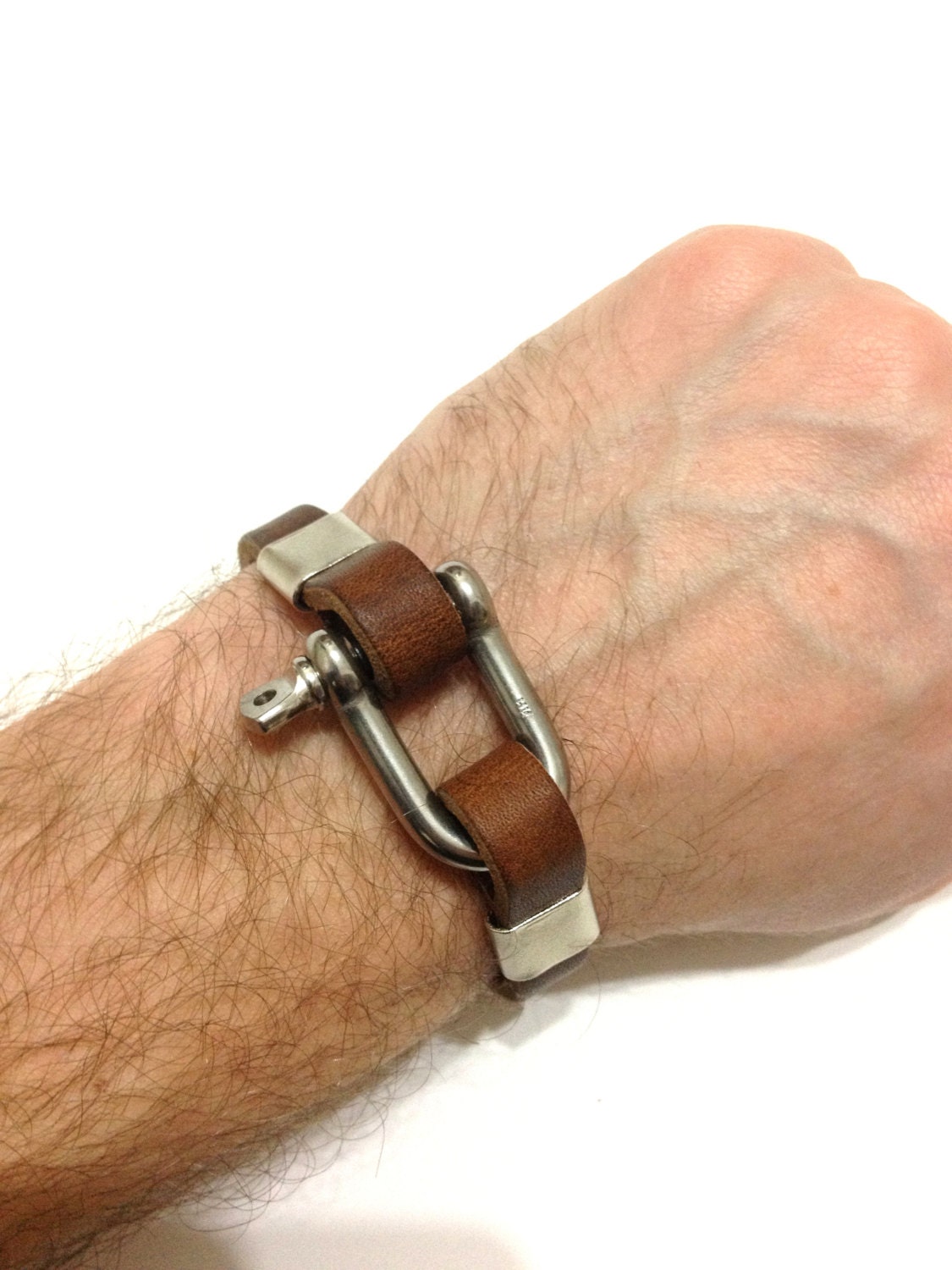 Leather Shackle Bracelet Men's Bracelet Leather by Jarisbracelet
