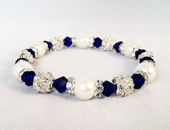Bridal or Flower Girl Bracelet Navy Crystal by PrissyPuppyJewelry