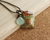 Chalcedony Blue and Amber Necklace in Gunmetal--Gentle East