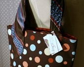Brown Polka Dot Fabric Vintage Tie Collection Bag, Fabric Handmade Handbag