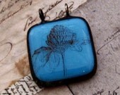 One Inch Image Pendant Cornflower Blue Clover Blossom