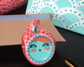 Gnome Brooch / Polymer Clay Brooch / Pin - OOAK Handmade Unique Gift - Hand cast and Hand Painted - Red Turquoise Hooded Elf