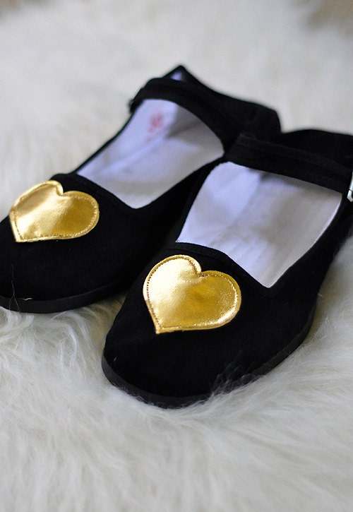 Gold Metallic Heart Mary Jane Shoes