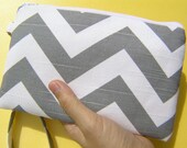 SPECIAL prices, gift pouch, 2 pockets, bridesmaids, wedding, handmade, iphone - Big Chevron ash/white