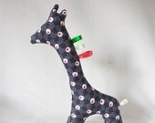 Giraffe Soft Plush Modern Toy - Black/Red/White/Yellow Geometric Print Fabric