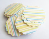 Bright Striped Scalloped Circles Punch Tags 48 tags, Gift Tags, Cupcake Toppers, Scrapbooking, Embellishments, Wedding Supplies