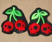 Cherry Skull Felt Patch Set Cardigan Sweater Rockabilly