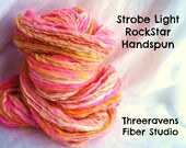 Strobe Light RockStar Handspun Yarn - 120 yards - lightly thick and thin, HOT pink orange yellow