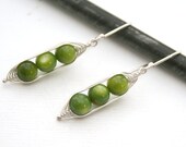Peapod earrings. Three peas in a pod with green mother of pearl.