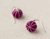 Felt Ball Earrings - Fuschia Pink - Stitched Putka Pods - Lightweight Accessory