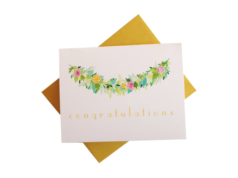 Congratulations Card - Floral text - Botanical - wedding or baby (PRIORITY U.S. SHIPPING)
