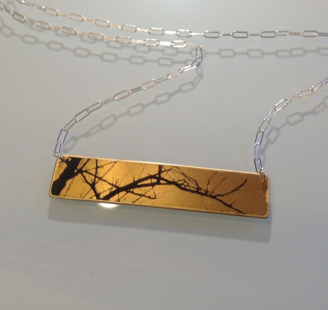 Brass Branch Necklace on Sterling Chain