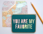 You Are My Favorite Paper Cut Map Card and Envelope -- Valentine, I Love You, Greeting Card