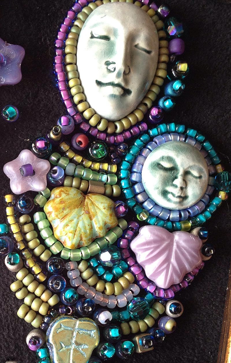 Mother & Child 1 Beaded Painting by Megan Noel