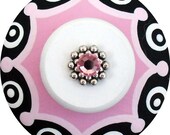 Pink & Black Swarovski Crystal Jeweled Handpainted Wood Drawer Pull Knob