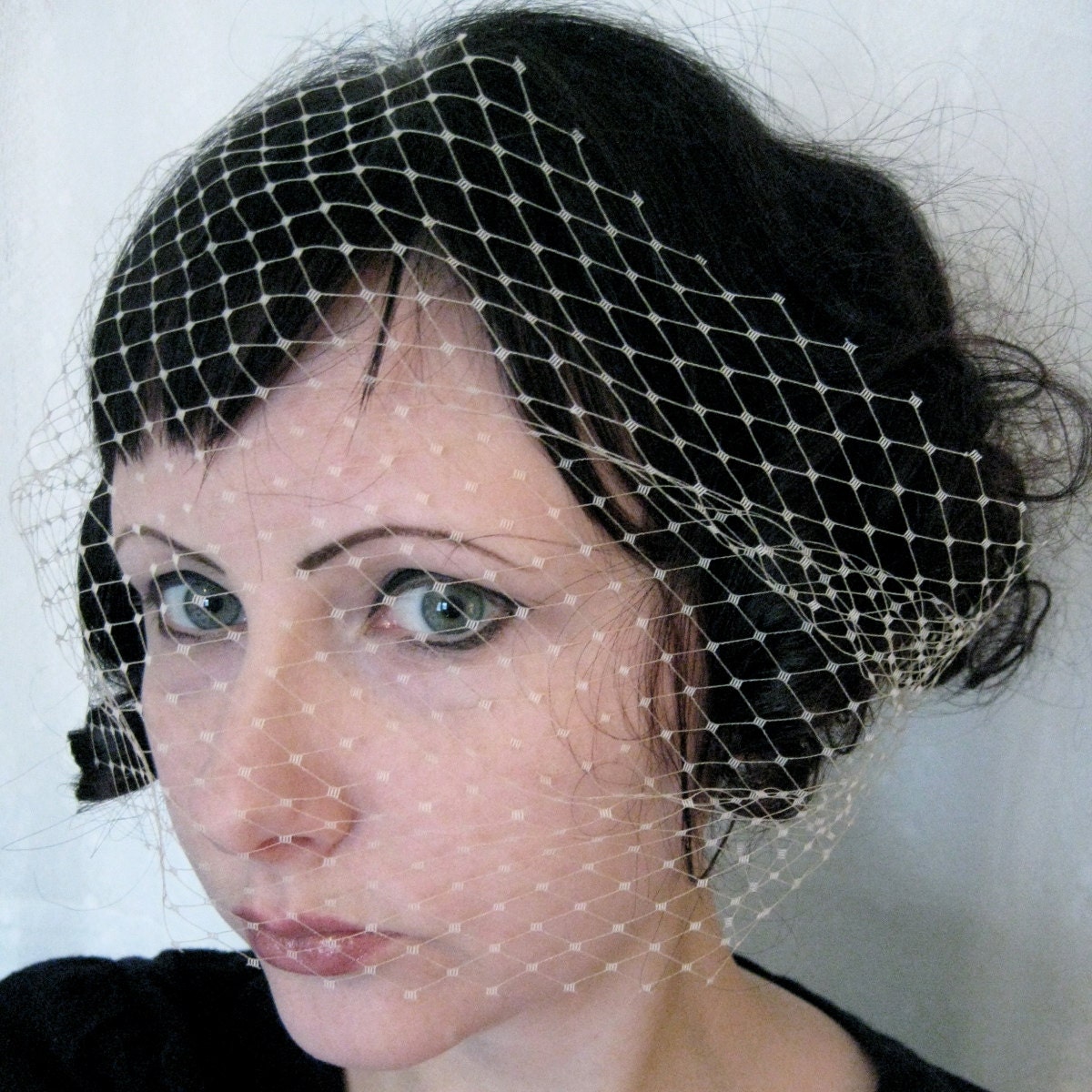 Almond Birdcage Veil - ready to ship - birdcage veil - glam wedding - bridal veil - fascinator - custom wedding