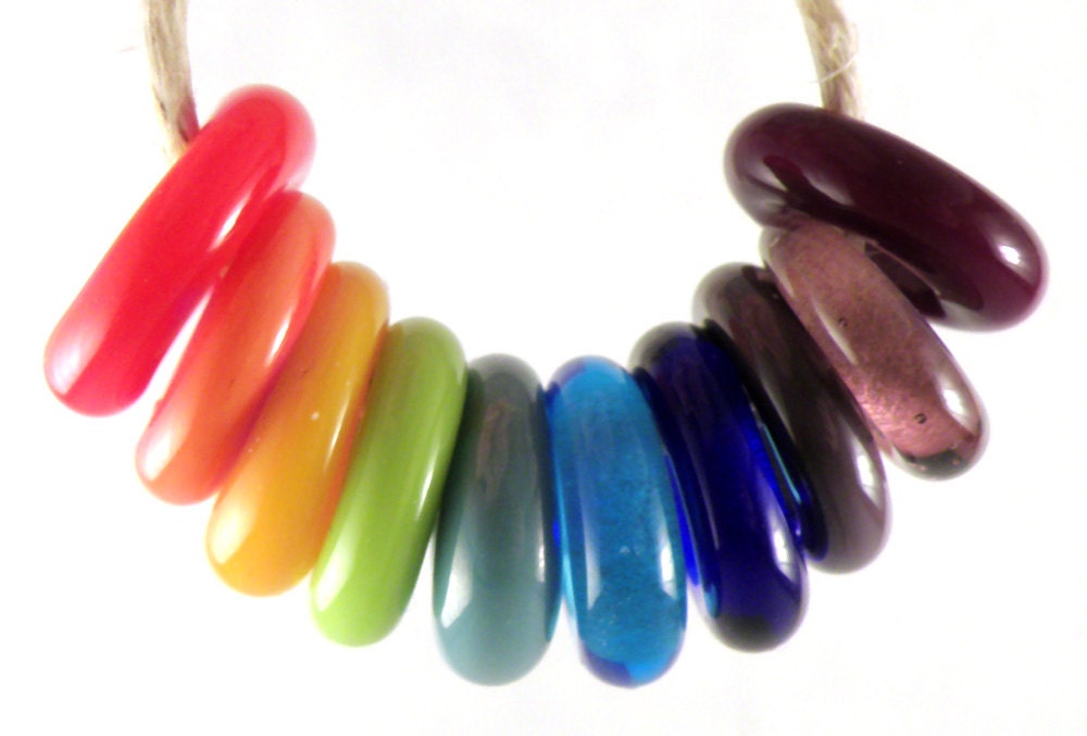 Charm Bracelet Big Hole Handmade Artisan Lampwork Glass Spacer Beads - Rainbow 2 (Set of 10) SRA