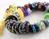DISCS, Big Hole Beads and Fun Stuff Orphan Lot of Handmade Lampwork Glass Beads  - 46 Beads - SRA