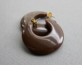 Vintage Chocolate Brown Bakelite Hoop Earrings - Pierced