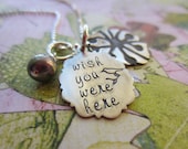 Wish You Were Here Wish Flower Locket Hand Stamped Embossed Sterling Silver