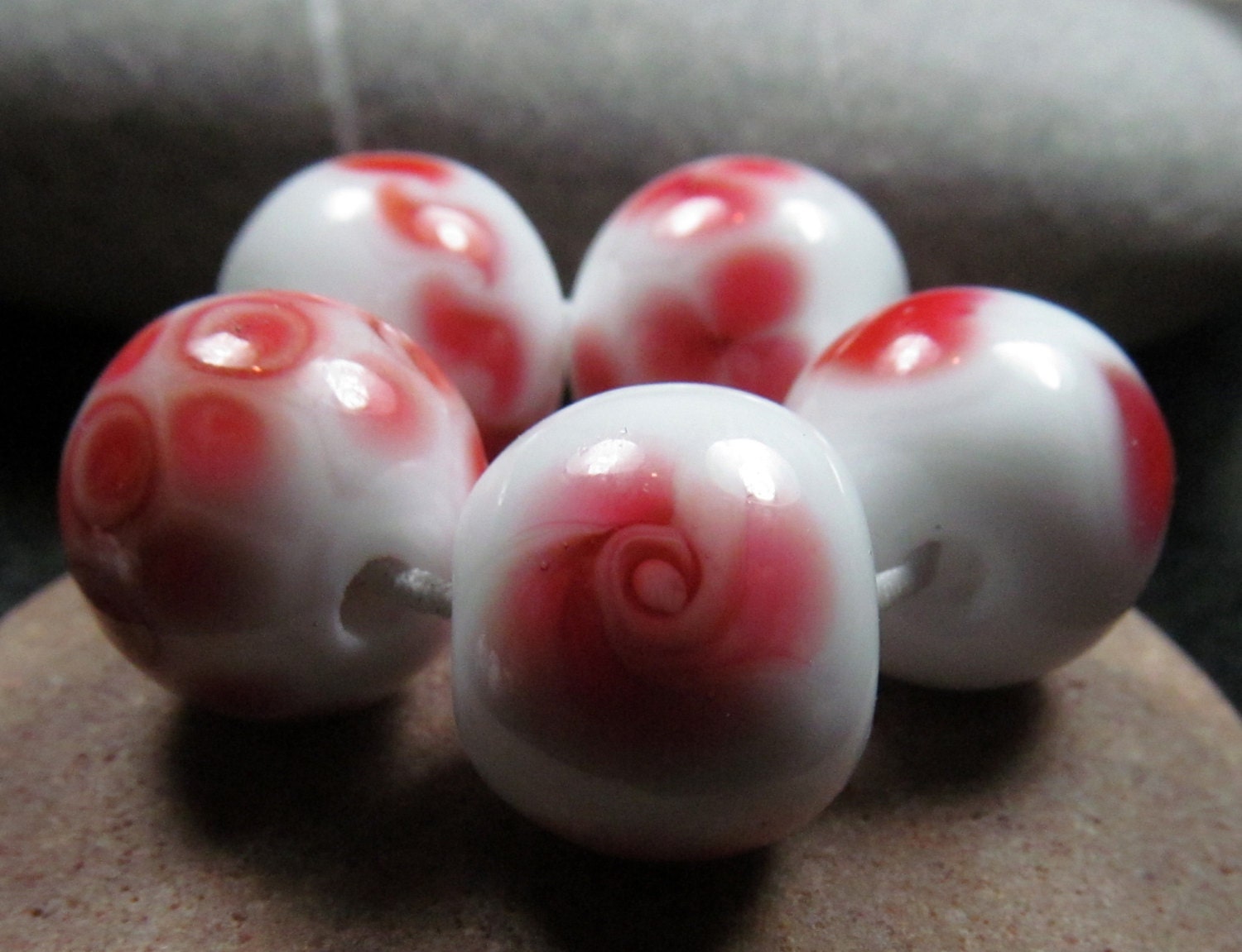 Cherry white itsy bitsy lampwork bead set