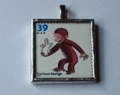 Postage Stamp Pendant - Curious George