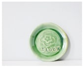 Bloom flower trinket dish - modern ceramic green pottery gift - handmade ring bowl jewelry holder