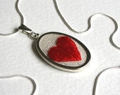 Red Heart Necklace Stitched Art Jewelry