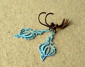 Seashell Earrings, vintage light blue enameled shell charms, brass earwires, nautical fashion, summer fashion