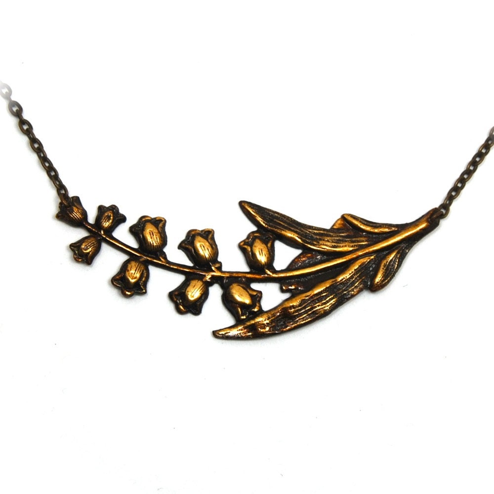 Lily of the Valley Necklace Antiqued Brass by Nouveau Motley