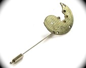 Steampunk Lapel Pin "Simply Steamy" Crescent Shaped Victorian Pocket Watch Plate with Guilloche Engraved Details