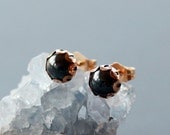 Hematite and Gold Stud Earrings Scalloped Post Goldfilled Elegant Gemstone Jewelry