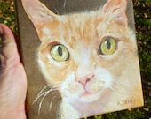 Custom Pet Portrait, Oil Painting on Canvas, 6" x 6" orange striped cat or any color