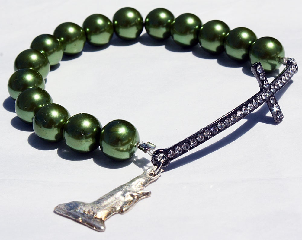 Mexican Milagro Pearl Cross Bracelet