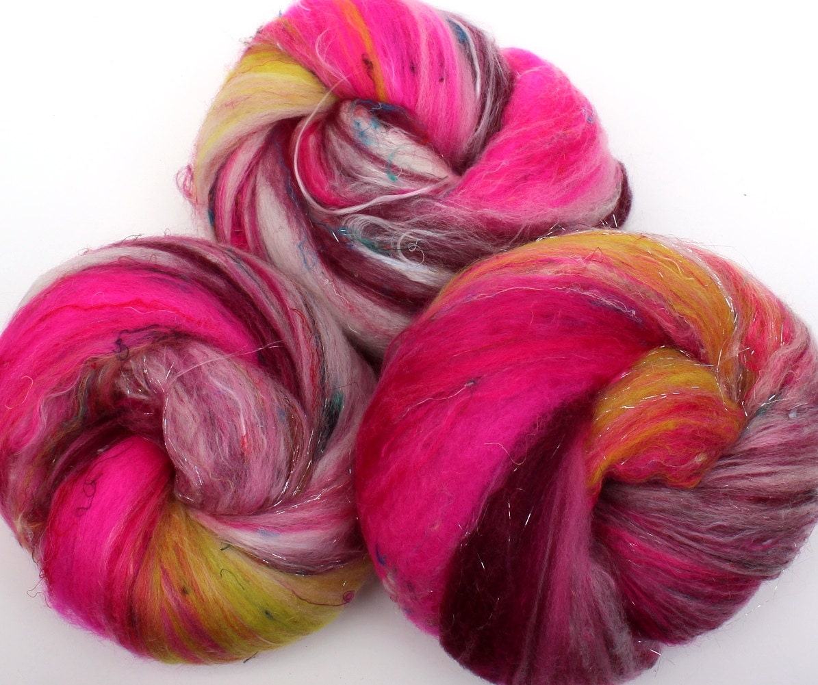 Gumdrop batts -- (3.9 oz. per set)  merino, bamboo, tencel, sari silk, sparkle.
