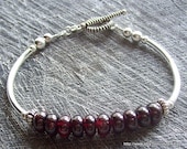 Deep Red Garnet and Sterling silver bracelet fits 7 inch wrist