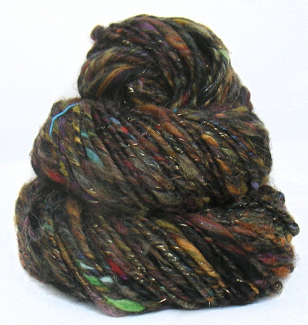 Handspun Yarn handcarded Merino wool baby camel silk sparkle