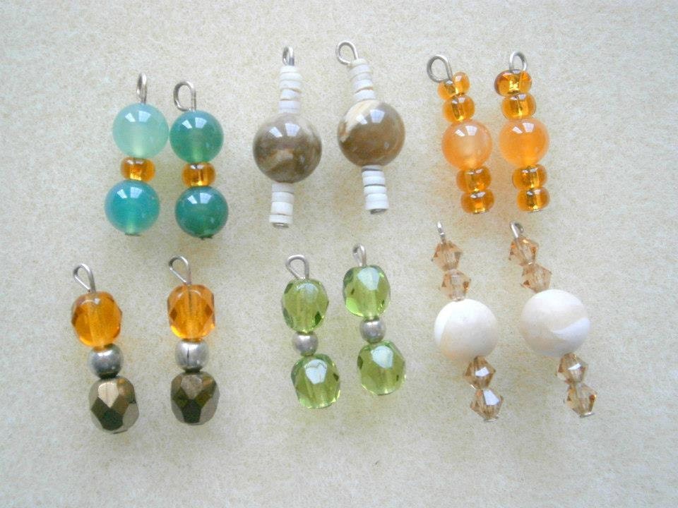 Beaded Drops 6 pairs for DIY Jewelry, Handmade Supplies for Earrings, Willow Glass