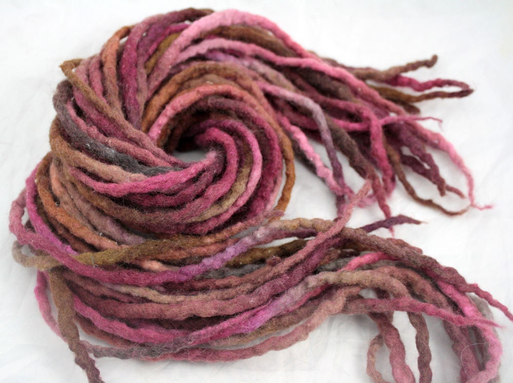 Warm Berries - Hand dyed, hand felted corriedal wool dread lock (single) - Free Shipping