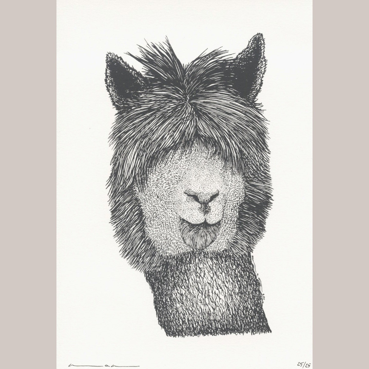 Llama Two - Limited Edition of 25 - One Color Screen Print - A5 - Artwork by Karl Addison
