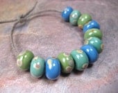 cool color raku (12) itsy bitsy lampwork glass beads