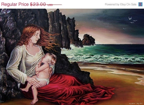 ON SALE The Lap - Breastfeeding Mother Ocean Goddess - Print