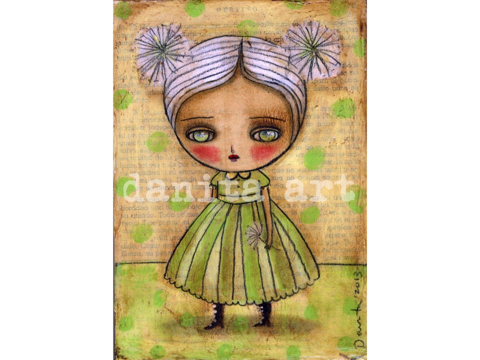 Dandelion Girl - Giclee Reproduction From Original Collage By Danita (8x10 Inches)