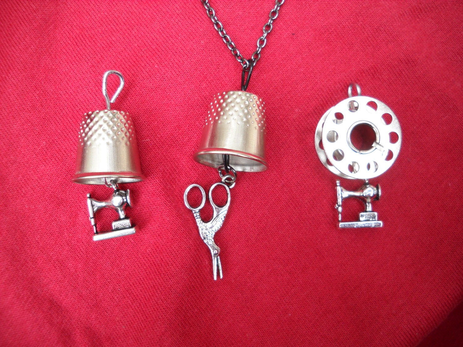 Seamstress Sewing Thimble Silver Charm Necklace