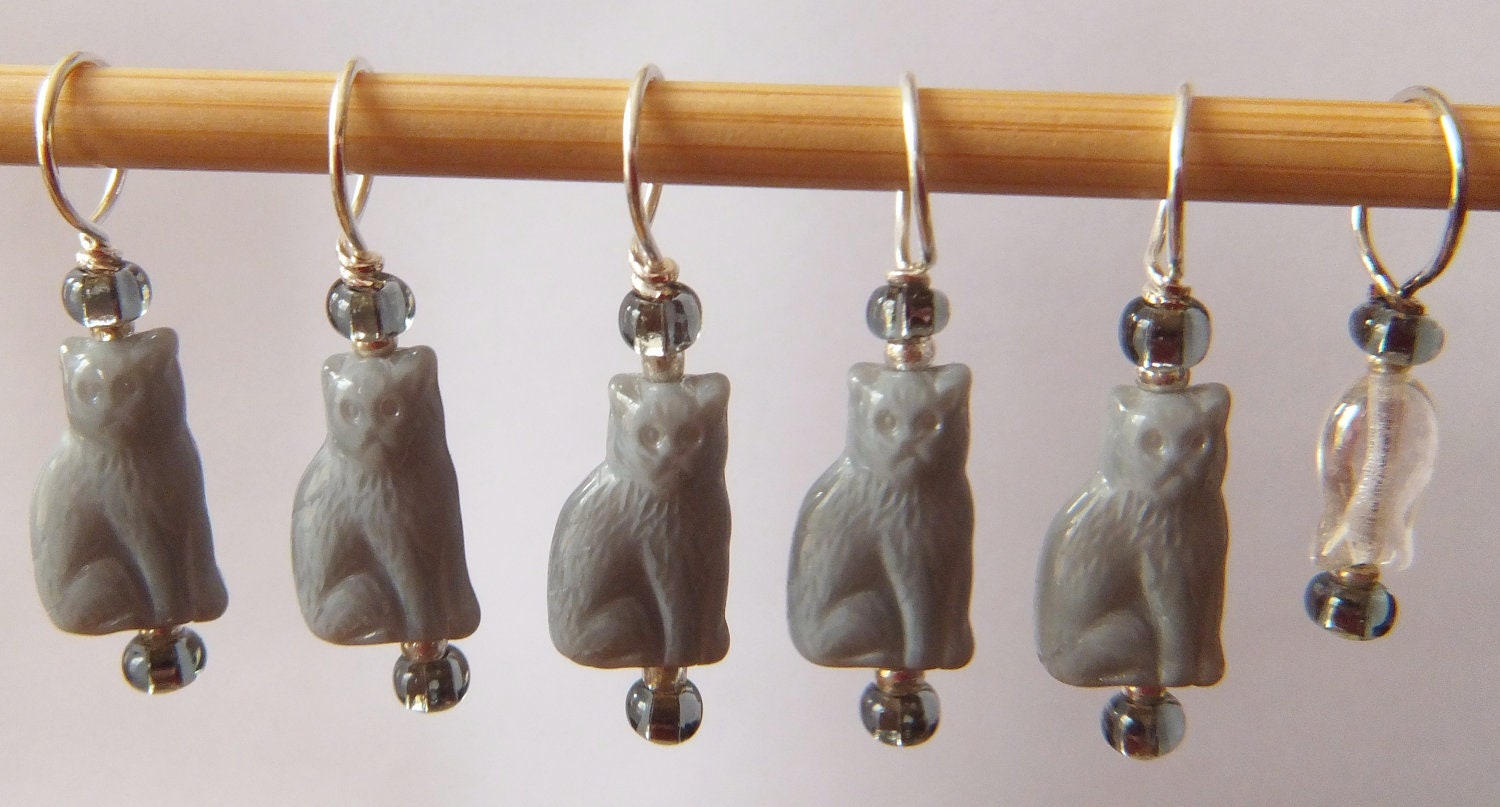 Grey Cat Stitch Markers--Set of Six