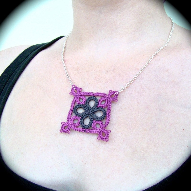 Tatted Pendant Necklace - Squared - Two Color