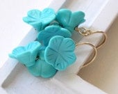 Carved Turquoise Flowers Earrings - Everyday Jewelry, Birthday, Anniversary, Sweet 16 & Mother's Day Gifts