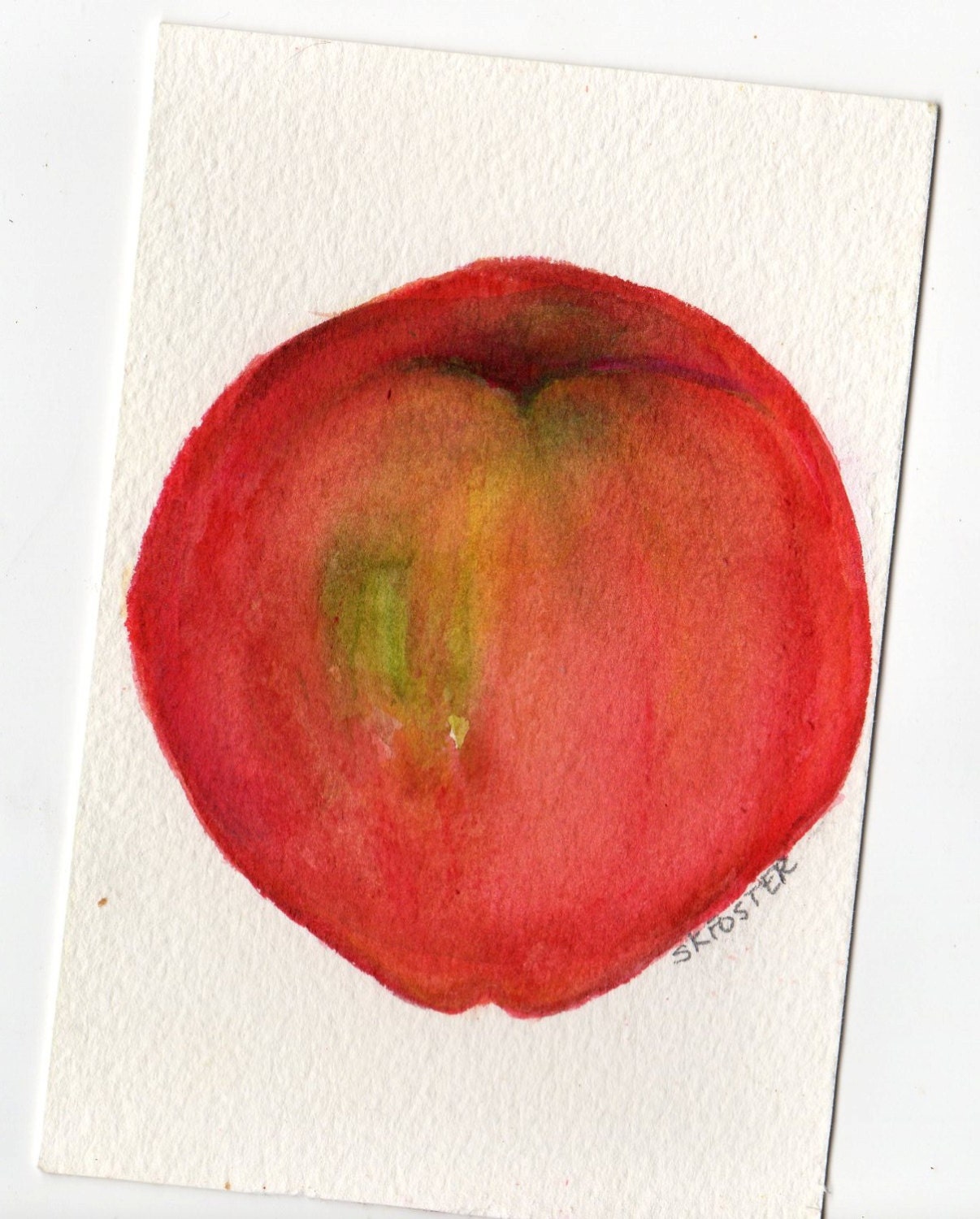4 x 6 Original RED Apple Painting watercolor