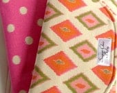 Baby Girl Burp Cloths  -  Triple Layer Chenille  -  Set of 2  -  Diamonds & Dots in Gumdrop Pink Tangerine