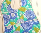 SALE....Waterproof Toddler Baby Bib .... LAMINATED COTTON ....Seaside Floral in Violet